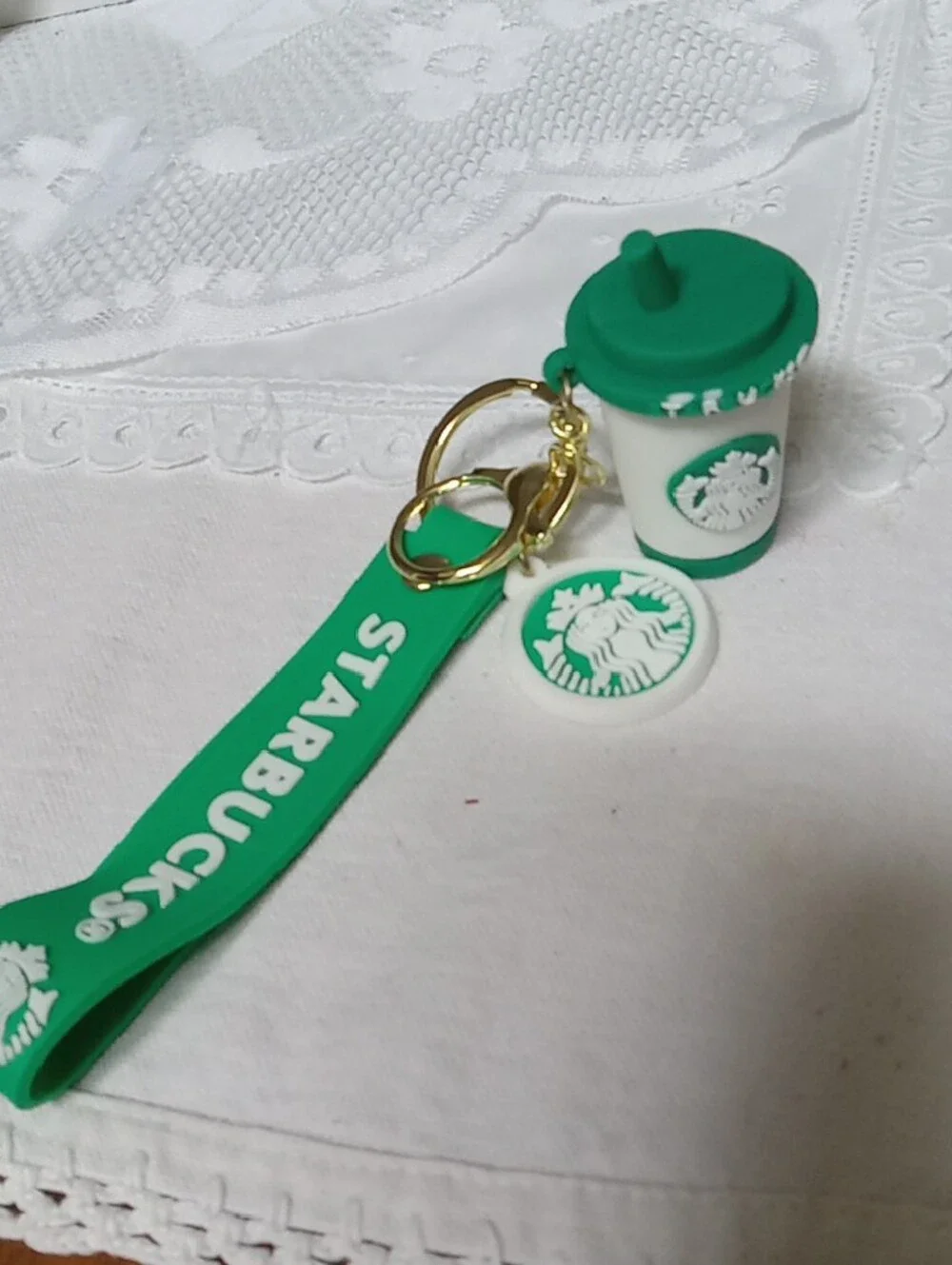 Green & White  Keychain or Bag Charm Wrislet